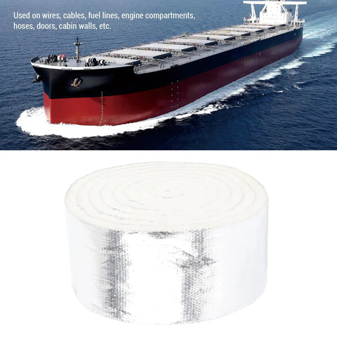 Heavy Duty Heatproof Aluminum Foil Fiberglass Pipe Insulation Tape With Strong Adhesive For Pipes Wires Auto Parts And Home Repair 3.94 in x 0.47 in x 10.82 ft roll on white background