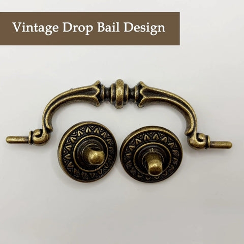 Six Pack Antique Brass Drop Bail Pulls For Furniture Standard Three And A Half Inch Center To Center Cabinet Handles
