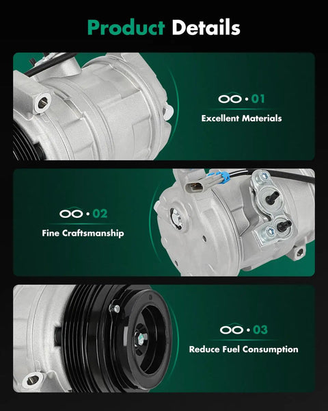 Product details of Premium Vehicle Air Conditioner Compressor Unit With Integrated Clutch for Chevy Express 2500 3500hd and Cadillac Escalade.