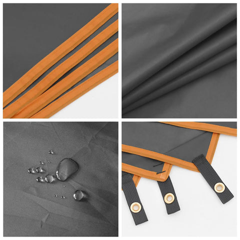 Waterproof Camping Tarp Groundsheet Footprint 51.2 X 83 Inches Lightweight Portable Shelter Mat details, orange edges, water droplets