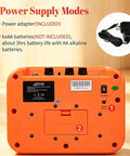 Back view of Compact 10W Acoustic Guitar Amplifier With 15 Foot Cable Bundle showing power options and adapter