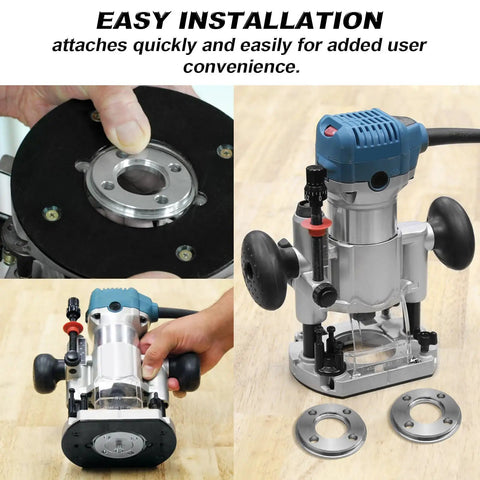 Plug And Play Swap Template Guide Adapter Compatible With Makita Router Base Replaces 321492 3 For 3612B 3620 Models, showing installation process.