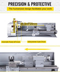 Compact Mini Metal Lathe Machine Delivering Smooth 2500 RPM Variable Speed Rotation Powered By A Kickass 750W Brushless Motor For Any Weekend Warrior Builder, featuring automatic power-off cover and ultra-precise 3-jaw chuck.