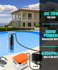 Smooth Operator Cordless Submersible Utility Pump Adapter For Dewalt 20V Batteries shown near pool with specifications.