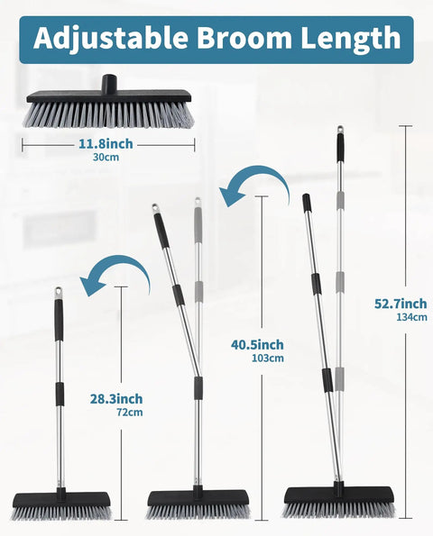 Heavy Duty Push Broom With Adjustable Stainless Handle And Tough Bristles Built For Sweeping Decks Garages And Driveways, 11.81 inch wide.