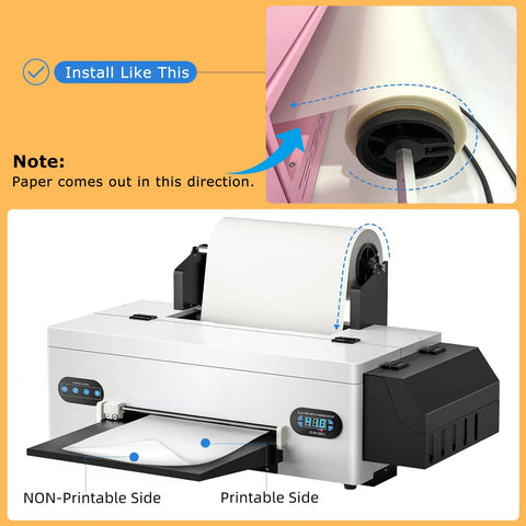 Printer setup with DTF Transfer Film Roll 13 Inch By 328 Feet For Double Sided Matte Clear Pretreat Sheets PET Heat Transfer Paper
