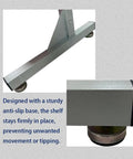Close-up of anti-slip base on Heavy Duty Metal Bin Rack Storage Organizer System with 76 Removable Bins for stability.