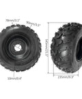 Go-kart tire with dimensions, side and front view, for 44 Inch Rear Axle Kit For Go Karts And DIY Builds, Tough As Nails.