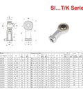 SI6T K Rod End Bearing Set, 4 Pieces, 6mm Bore, Self Lubricating M6x1 Right Hand Female Thread Heim Joint With Jam Nuts, Carbon Steel Body With White Zinc Plating, 13 Degree Angular Misalignment