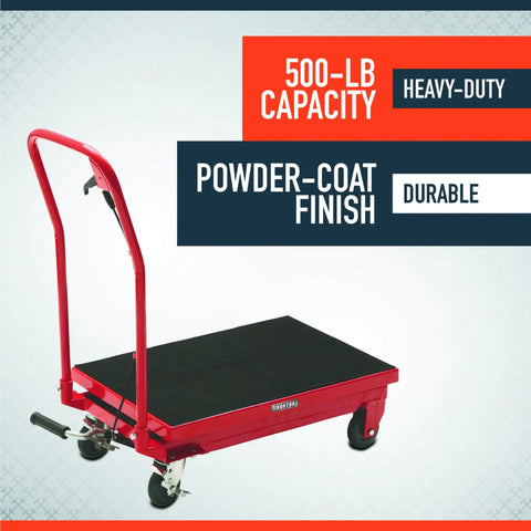 Heavy Duty Hydraulic Scissor Table Cart Featuring Foot Pedal Lift And 500 Lb Capacity For Job Site Tasks And No Sweat Material Moving On Smooth Caster Base With Swivel Brake Casters And Durable Steel Deck