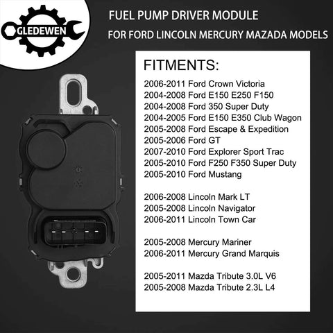 590001 Fuel Pump Driver Module With Mounting Bolts For 2004 Through 2011 Ford Lincoln Mazda Models Replacement Numbers