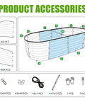 Illustration of accessories for Galvanized Raised Garden Bed 4x2x1 Ft Oval Metal Planter Box with screws, panels, and tools.