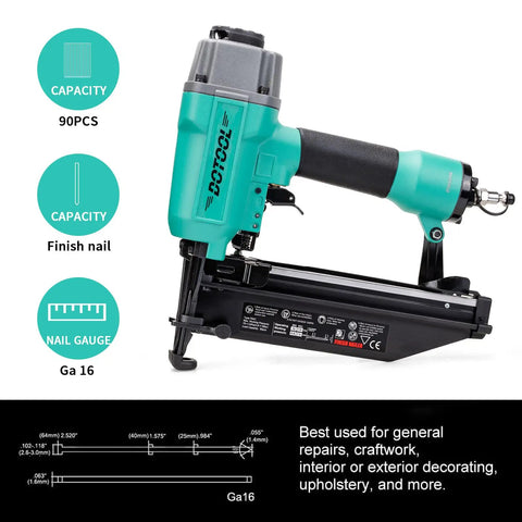 Go To Pro Grade Finish Nailer 16 Gauge Pneumatic Nail Gun With 1 Inch To Two And A Half Inch Nails Tool Free Depth Adjustment Review