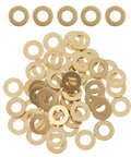 50 Pack M5 Brass Flat Sealing Washers Copper Seal Gaskets Metric 10x1mm Ring Mounts For Electrical And Industrial Hardware Fixing Jobs, brass washers laid out