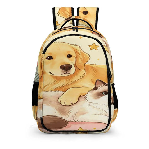 Bone And Wool Ball Mates Printed Backpack For Unisex Large Capacity Daypack Durable Polyester With Dog And Cat Design
