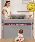 Retractable Baby Gate For Stairs And Doorways, 33 Inch Tall, Expands To 55 Inch Wide, Double Locking Safety, kid and pet safe in doorway.