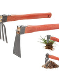 Heavy Duty Garden Tool Set 2 Piece Cultivator Kit With Carbon Steel Hoe And Rake, 15.2 Inch Wooden Handles, soil digging, weeding