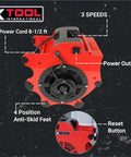 Beast Mode 3 Speed Floor Blower Fan Delivers 1200 CFM For Quick Drying And Ventilation, Heavy Duty ABS, angled view with labels