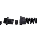 IP68 Waterproof M22 PG16 Cable Gland Connector With Spiral Flex Strain Relief, Lock Nut, Rubber Washer, 5-Piece Kit shown disassembled