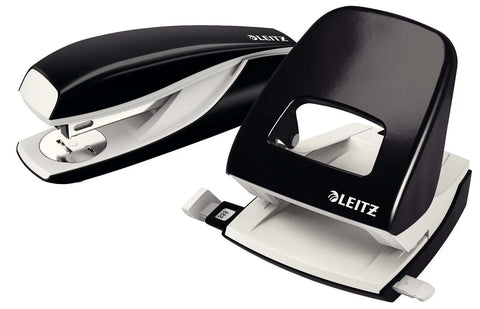 Two Hole Punch for 30 Sheets, Metal Office Workhorse With Guide Bar and Format Markings, Black NeXXt Range with stapler, ergonomic design