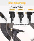 Mini pump showing Presta and Schrader valve compatibility from the On The Go 33 Piece Bike Repair Kit With Mini Pump And 16 In 1 Multitool