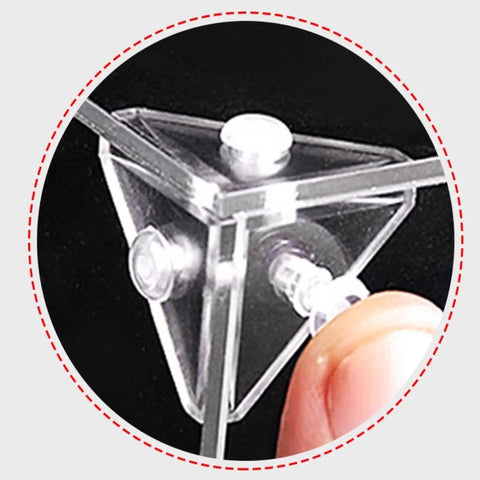 Close-up of Clear Acrylic Display Case for 75331 Razor Crown Airship Model, showcasing corner assembly without glue needed.