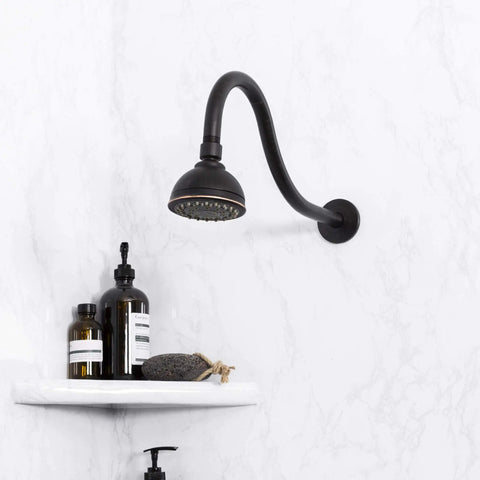 16 Inch Shower Head Extension Arm With High Arc Curve And Hook Design In Oil Rubbed Bronze, extends reach 16 inches on wall