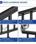 Heavy Duty Aluminum Deck Railing Kit With Adjustable Brackets For Stairs Or Flat Decks Comes Loaded With All Hardware, 6063-T5 aluminum construction.