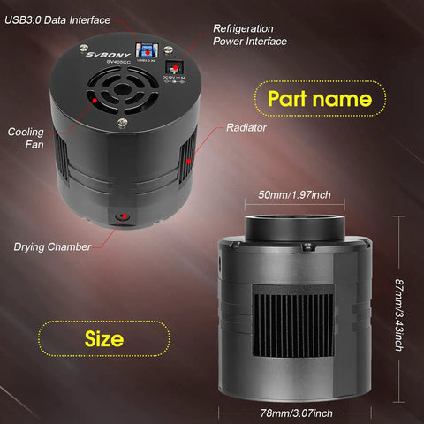 Cooled Telescope Camera With 11.7 MP USB 3.0 IMX294 Back Illuminated Sensor showing cooling fan and radiator details