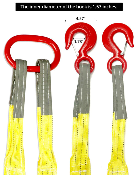 Heavy Duty Two Leg Bridle Web Sling With 4.92 Foot Length And 13227 Lb Capacity showing red hooks and gray stitched ends