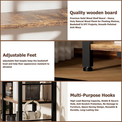 Quality wooden board and adjustable feet of Sixty Five X Fifty L Shaped Bookshelf With Five Tier LED Accent Lighting.