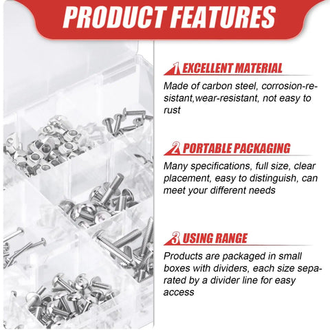600 Piece M3 M4 M5 Sliding T Nuts And Hex Button Head Screws Kit For Profile Groove Rails in clear compartments showing features