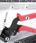 Heavy Duty Metal Zip Ties Kit With Gun Tool And Cutter 400 Pieces ergonomic red handle gun with features