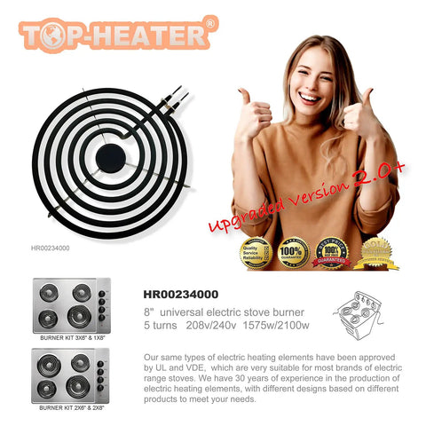 8 Inch 2100W Electric Stove Burner Replacement Element For Whirlpool KitchenAid Norge Upgraded Top Heater 234000