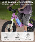 Electric Balance Bike For Kids With 14 Inch Tires Pink Ages 3 To 7 Kid Friendly Three Speed Modes Up To Nine MPH Lightweight 16.5 Lbs Frame Nine Mile Range Light Up Front Tire Adjustable Seat Safe Magnesium Alloy Build pink electric balance bike with 14-inch tires and lithium battery