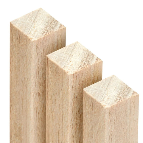 Close-up of Square Wood Dowels Quarter Inch by 12 Inch 25 Pack Unfinished Craft Sticks Smooth Cut for Model Building.