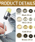 Heavy Duty Snap Fasteners Kit 15mm 320 Pieces 80 Sets 4 Colors Stainless Steel Snaps With Caps Sockets Male Female DIY Crafts