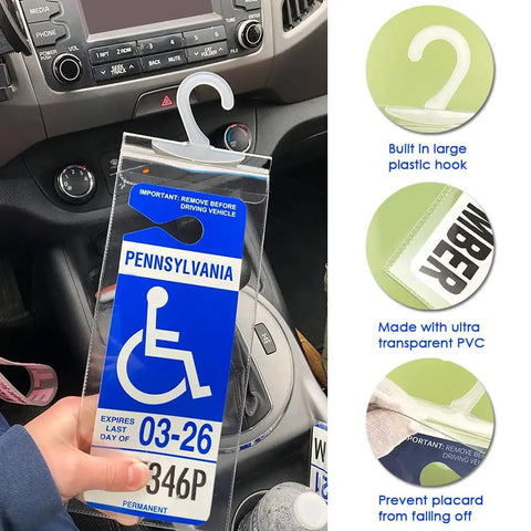 Ultra Transparent Handicap Parking Placard Holder With Large Hanger Clear Protective Cover For Disabled Permits 2 Pack