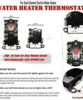 Diagram showing water heater thermostats labeled for dual element electric use in tune up kit.
