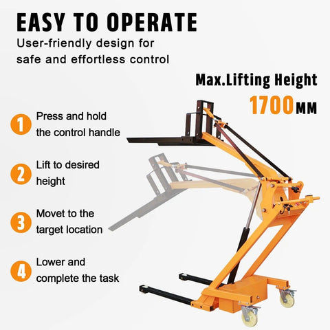 Heavy Duty Electric Pallet Stacker Lift 170cm Foldable Design 500-700kg Capacity Smooth Electro-Hydraulic Raise for safe operation.