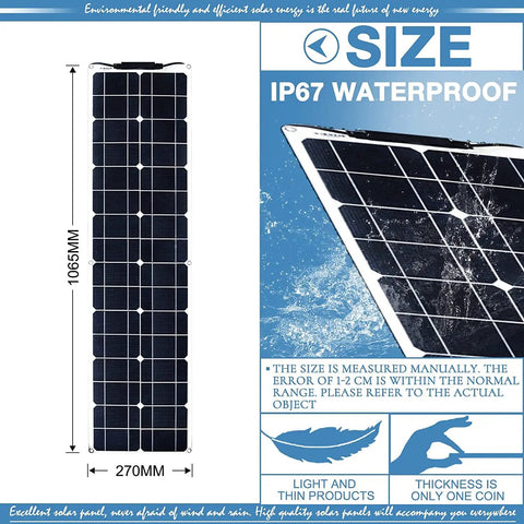 Two 200W Flexible Solar Panels Kit With 40A Charge Controller, monocrystalline panel dimensions, IP67 waterproof