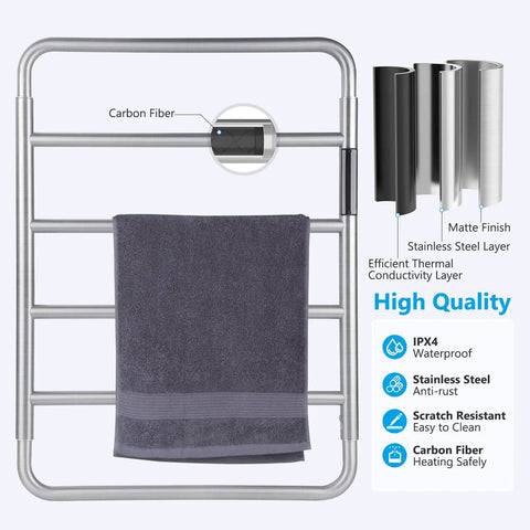 4 Bar Stainless Steel Electric Towel Warmer With Built In Timer Dual Hardwired And Plug In Wall Mount Brushed Nickel Quick Heating