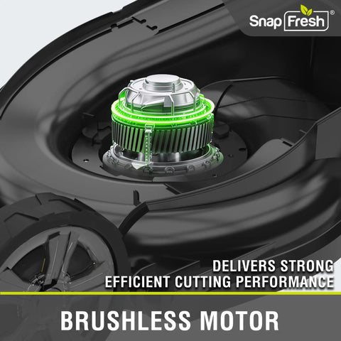 Close-up of the brushless motor on a 40V Brushless Cordless Lawn Mower With Dual 5Ah Batteries, showing efficient performance.