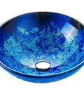Star Blue Ocean Mystery Glass Vessel Sink For Above Counter Vanity, Tempered Deco Glass Bowl With Pop Up Drain
