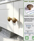 Old School Brass Cabinet Knob Set on white cabinet, includes 2 screw sizes for easy installation