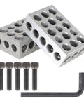 Aluminum 1x2x3 inch alignment blocks with 23 threaded holes; includes five screws and hex key