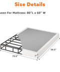 Badass Durability Seven Inch Queen Box Spring With Heavy Duty Steel Frame And Tear Resistant Fabric Cover shown with size details 80"L x 60"W.