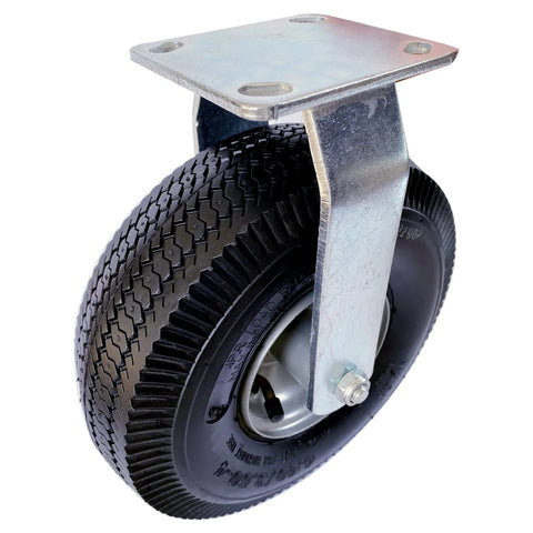 Set Of Two 10 Inch Rigid Pneumatic Caster Wheels With Black Rubber Tire 800 Lb Capacity Bolt On Or Weld On Top Plate
