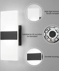 Sleek Black Modern LED Wall Sconce Dimmable Indoor Lighting Adjustable 5CCT Shade Hardwired Wall Lamp For Living Room Bedroom Bathroom Damp Rated 12 Inch with acrylic lampshade.