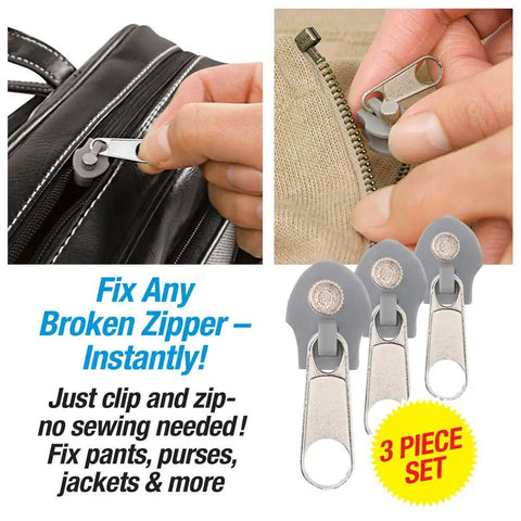 Three Piece Zipper Repair Kit In Silver Quick Clip And Zip Zipper Fix For Jeans Purses Jackets And More No Sewing Needed Durable Polypropylene